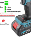 Heavy Duty Cordless Rivet Gun With Battery Brushless Electric Rivet Nut Kit For M3 To M12 Fasteners showing battery specs and switch key.