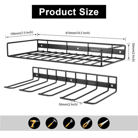Product dimensions for Heavy Duty Floating Power Tool Organizer Wall Mount Rack For Tools And Drills Two Pack Garage Storage Solution.