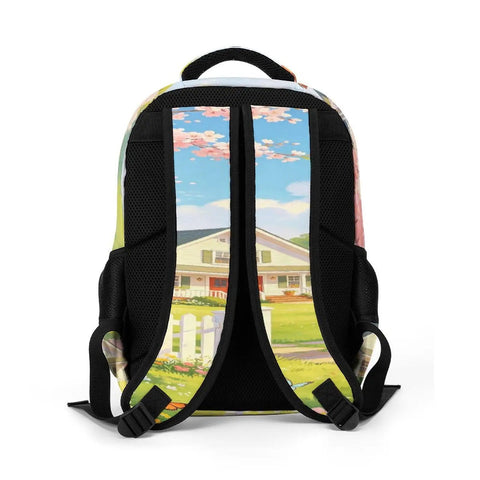Back view of Pinkbreeze Homestead Printed Backpack For Everyday Use Unisex Large Capacity Daypack With Durable Polyester Fabric