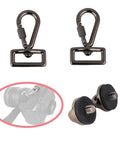 No Sweat Quick Release Screws For Camera Shoulder Straps With Heavy Duty Metal Clips, Snag And Swap Strap Mount Adapter Kit For Dslr And Mirrorless Cameras Two Pack featuring black aluminum hooks.