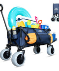 All Terrain Beach Wagon No Assembly Needed With 9x4 PU Wheels 200L Capacity 330lb Heavy Duty Collapsible Utility Cart Filled With Beach Gear