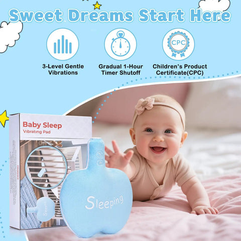 Ultra Soothing Baby Sleep Soother With Gentle Vibration Portable Vibrating Mattress Pad for Newborn and Infant next to happy baby
