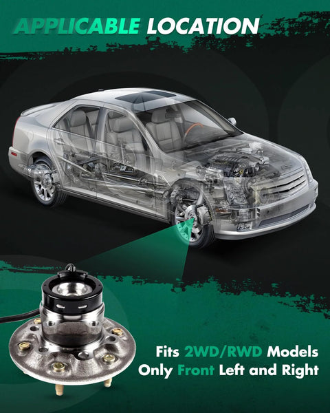 Front Left Wheel Hub Bearing For 2004 To 2008 Chevrolet Colorado GMC Canyon Isuzu I Series 280 290 370 Models Part 515106 Premium Quality OE Replacement shown with vehicle diagram.