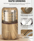 Electric Herb Grinder With Large Capacity And High Rotating Speed For Spices And Herbs Grind 120g In 5 To 10 Seconds One Hand Operation With Visual Lid For Coarse To Fine Grinding Wood Grain Finish Fast And Easy Kitchen Gadget with stainless steel blades and cooling holes.