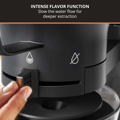 Close-up of 8 Cup Drip Coffee Maker With SCA Certification And Blooming Technology showing intense flavor function dial.