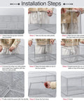 Step-by-step installation of 4 Piece Clear Acrylic Handbag Storage Organizer Set for Closet with magnetic door assembly guide.
