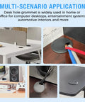 Heavy Duty 2 Inch Desk Grommet And Cord Hole Cover White Abs Cable Pass Through Insert in various desktop setups.