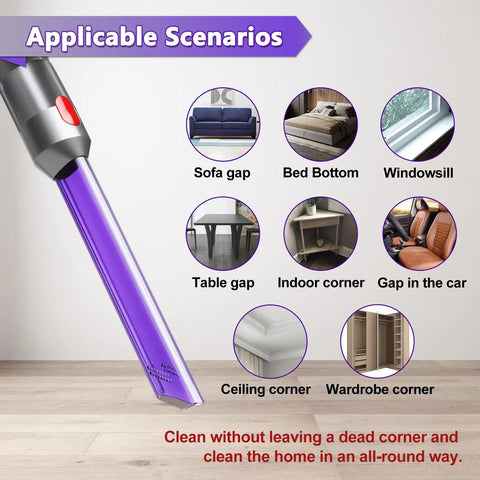 Crevice Tool With LED Lights Quick Release Nozzle For Dyson V7 V8 V10 V11 V15 Cordless Vacuum Cleaners in various cleaning scenarios
