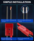 Installation steps for Beefed Up 2 Gauge Wire Harness Connectors 175 Amp Quick Connect Set 4 Pack For Car Bike ATV Winches Lifts Motors 12V 24V 36V Weatherproof Red Universal Fit For Cars Trucks Boats