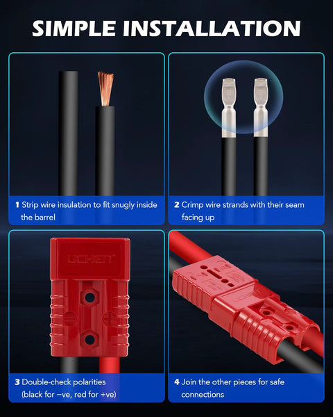 Installation steps for Beefed Up 2 Gauge Wire Harness Connectors 175 Amp Quick Connect Set 4 Pack For Car Bike ATV Winches Lifts Motors 12V 24V 36V Weatherproof Red Universal Fit For Cars Trucks Boats