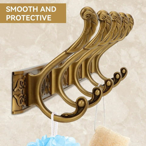 Smooth gold Space Saving Wall Mount Coat Rack With 5 Hooks And Key Holder, vintage aluminum rack in entryway