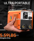 Person holding 110V Digital Display Stick Welder Beefy 200A Output 60 Percent Duty Cycle Arc Lift TIG Inverter LCD Screen Portable Pro Grade MMA