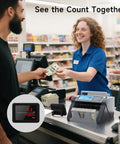 Cashier using Dual Motor Cash Counter 2.0 With 5 Layer Counterfeit Detection UV MG IR DD MT Counts 1000 Bills Per Minute Batch Add Modes LCD Display Your Go To Money Counter For Office Use at store