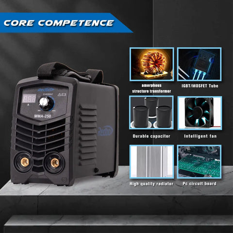 110V Mini DC Inverter MMA Welder With LCD Digital Display, IGBT Inverter, showing core components and design features