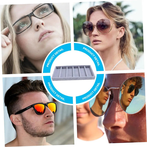 Straight Up Neat And Quick To Organize With This Six Grid Sunglasses Tray perfect for sorting eyewear, featuring grey fabric material.
