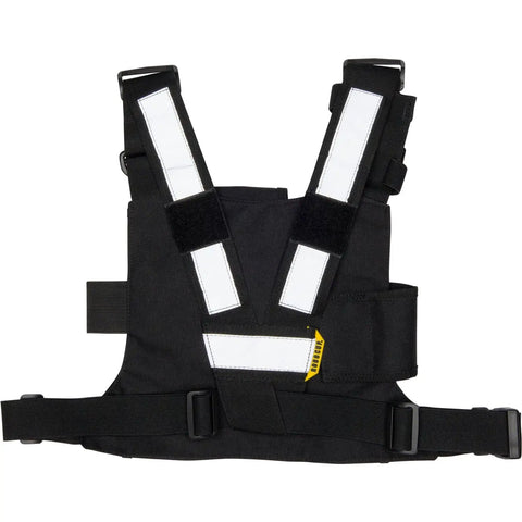 Radio Chest Harness Vest Built For The Job And Ready For Everyday Carry front view showing reflective stripes and buckle closure