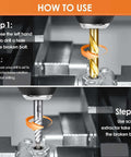 14-piece screw extractor and left-hand drill bit set; infographic showing drilling and removing a broken bolt.