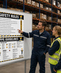 Instructor discussing PPE Safety Posters Two Pack 17 By 24 Inch Workplace Safety Rules Signage For Construction And Industrial Sites OSHA Compliant Personal Protective Equipment Guidelines For Office Factory And Jobsite Safety with workers