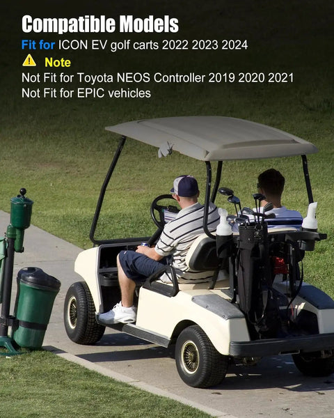 Custom Tuning USB Cable For 6 Foot Electric Golf Carts Lets You Easily Tweak Your Rig Performance To Roll Smooth Over Rough Trails And Cruise Happy On The Green Year Round, ICON EV golf cart on a path.
