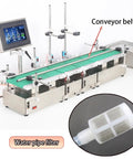 Rock Solid Automatic Double Head Liquid Filling Machine With Dead Simple Plug And Play Interface And No Fuss Adjustable Speed For Smooth Assembly Line Bottling showing the conveyor belt and digital control panel.