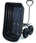 Heavy Duty Dump Trailer With Anti Skid Wheels And Big Capacity Hauler, featuring steel frame and deep tread wheels for rugged use.