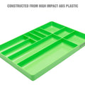Durable 10 Compartment Tool Box Organizer Tray For Parts Bolts And Small Tools Stackable Drawer Design shown in green plastic