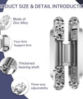 Hidden Door Hinges 6 Inch 2 Pack That Vanish In Frame Invisible Concealed Zinc Alloy 180 Degree Swing 3 Way Adjustable Butt Silent Door Hinge 6 By 2 Point 5 By 1 Inch Silver For Modern Interiors