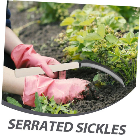 Person using Serrated Weeding Tool With Wooden Handle For Easy Weeding And Harvesting In The Home Garden And Field A Handy Handheld Garden Instrument