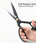 Front view of Heavy Duty Fabric Scissors 9 Inch Pro Grade Tailor Shears For Leather Cutting Industrial Sharp Sewing Shears For Home Office Crafters Dressmakers And Artists