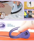 All In One Sublimation Shirts Tool Kit For Vinyl Alignment With Portable Ironing Pad And T Shirt Ruler Guides Must Have Teflon Sheets For Cricut Heat Press HTV Center Designs Plus Heat Resistant Gloves Tape Pencils And Mini Pruning Tool showing ironing process, ruler guide, and mini tool.