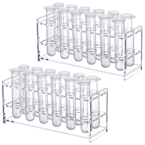 Two Piece Acrylic Test Tube Holder Rack With 12 Socket Vial Stand, Clear Lab Organizer Fits 15 To 18 mm Tubes, No Tubes Included