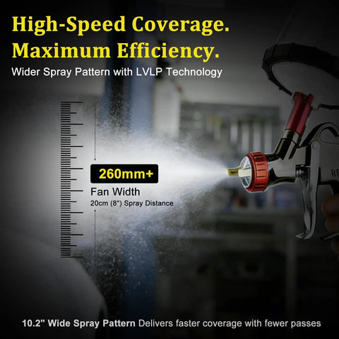 Premium Lvlp Spray Gun Kit Featuring Interchangeable Nozzles Gravity Feed Design Auto Paint Sprayer With Mix Cup delivering a wide spray pattern.