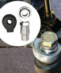 Three Quarter Inch Heim Joint Rod End Kit With Chromoly Joints And Tube For Suspension Steering And Traction Bars Right And Left Hand Thread Steering Joints Panhard Kit Chrome Plated Balls Beefy Rugged Build Smooth Alignment, close-up mounted