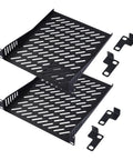2 Pack 10 Inch 1U Rack Shelf Slick Vented Cantilever Tray Drop In Rack Mount For Server Audio Video Gear Heavy Duty Network Cabinet Cooling Compatible With DeskPi Rackmate Series Plug N Play, showing two black trays and mounting brackets.