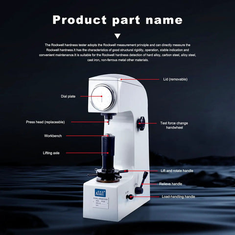 Rockwell Hardness Tester With Pointer Dial Display For Ferrous And Nonferrous Metals And Nonmetallic Materials Built For Shop Pros Manual HR150A Delivers Stable And Reliable Measurements On Heat Treated Quenched And Tempered Metals. White manual bench tester with dial and handwheels