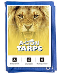 40x60 Heavy Duty 5 Mil Tarp Cover Waterproof UV Resistant Rip Proof Poly Tarpaulin in blue with lion logo and features