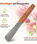 Stainless Steel Ice Cream Shovel With Wooden Handle For Easy Scoops And Serving Frozen Treats, highlighted features in background