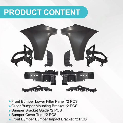Heavy Duty Black Plastic Front Bumper End Cap Kit With Brackets For 2019 2020 2021 Chevy Silverado 1500 Perfect Up Your Ride Today parts laid out