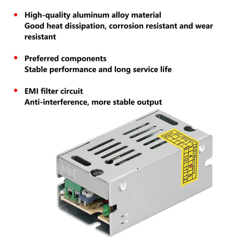 Solid As A Rock Regulated Switching Power Supply 12 Volt 0.25 Amps 15 Watt Led Driver in heavy duty aluminum housing.