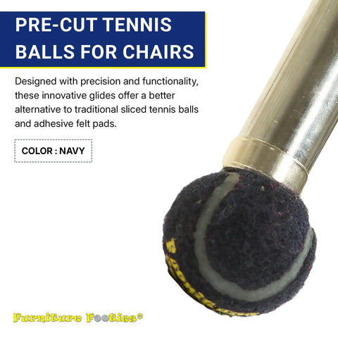 Heavy Duty Tennis Ball Chair Glides For Slick Smooth Floor Savers No Scratch Guards Easy Install Pre Cut Felt Pads Zero Hassle Furniture Foot Covers Stool And Patio Leg Caps 100 Pack in navy color, designed for chair legs.