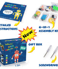 Six Piece Robot Kit Set For Kids 5 To 12 Build Reptile Robot Balance Car Bubble Machine Fiber Lamp And Sliding Plane With Motors
