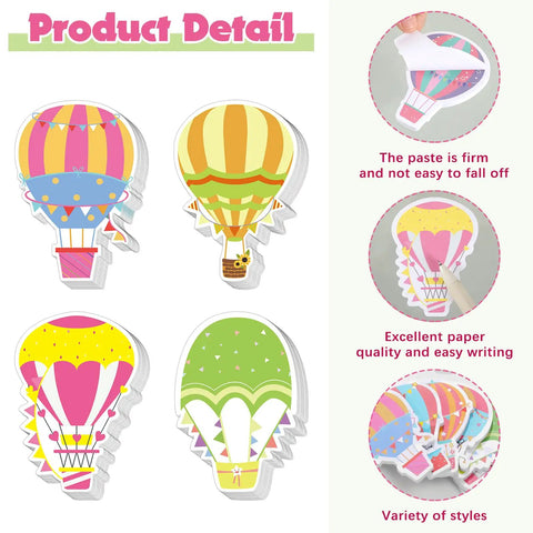 Colorful Hot Air Balloon Sticky Notes Pack Of 12 Styles With 50 Sheets Each Mini Notebooks For Home Office Or Classroom Use