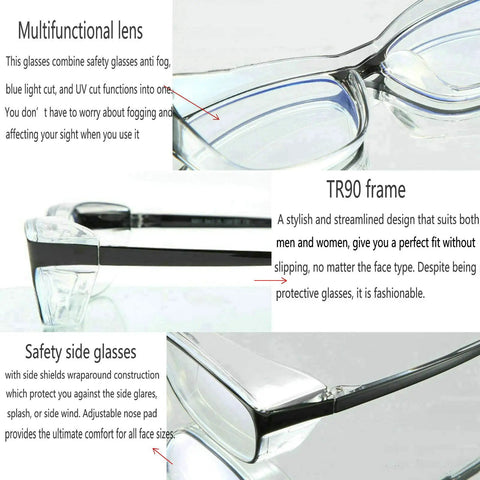 Unisex Blue Light Safety Glasses With Readers 0 To 4 Diopters, clear lenses, TR90 frame, close-up of anti-blue light eyewear design.