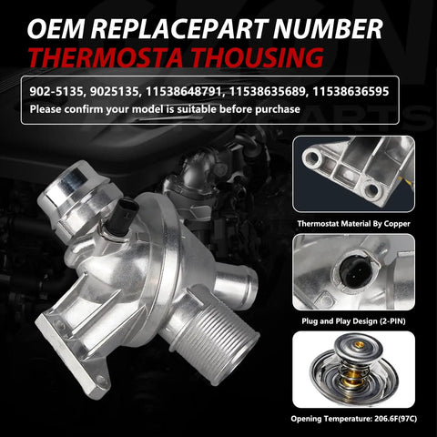 Heavy Duty Electric Engine Water Pump With Aluminum Thermostat For BMW Models, designed for precise coolant circulation, metallic finish.