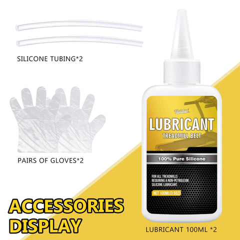 Silicone Treadmill Lube 7oz 200ml with applicator tubes, gloves, and bottle, for belt and gear lubrication non toxic odorless premium grade