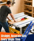 Two Pack 12 Inch Aluminum Pro Grade T Track For Woodworking Jigs And Fixtures with table saw and man cutting wood