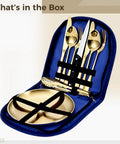 10 Piece Camping Utensils Set Stainless Steel Golden Cutlery Includes Steak Knife Fork Spoon Plates And Food Tongs Waterproof Bag