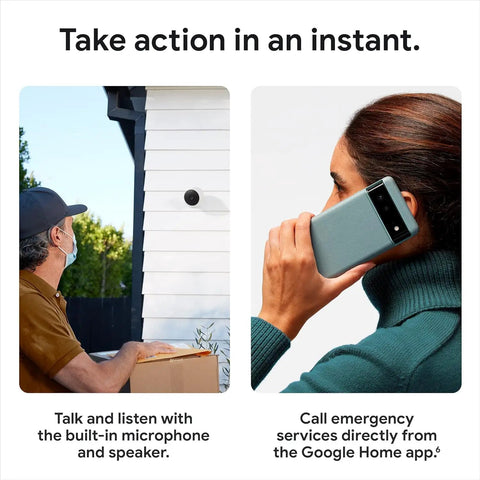 Person using Nest Cam Outdoor Or Indoor Battery 2nd Generation 2 Pack with Extra Replacement Cable 1080p HDR Video Smart Alerts for monitoring.