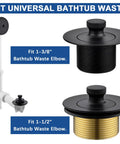 Brass Bathtub Drain Kit With Lift And Turn Mechanism, Single Hole Overflow Faceplate, Matte Black Finish, Universal Fit
