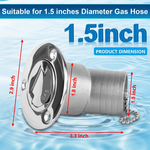 1-1/2 Inch Boat Gas Deck Fill Filler With Keyless Cap, Stainless Steel Marine Deck Filler For Boats And Yachts product dimensions